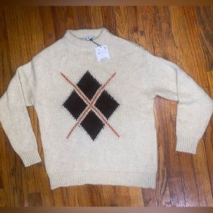 Zara Cream argyle woven sweater
